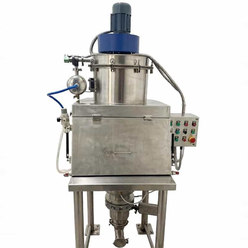Small bag dust-free feeding station with pulse jet dust collector